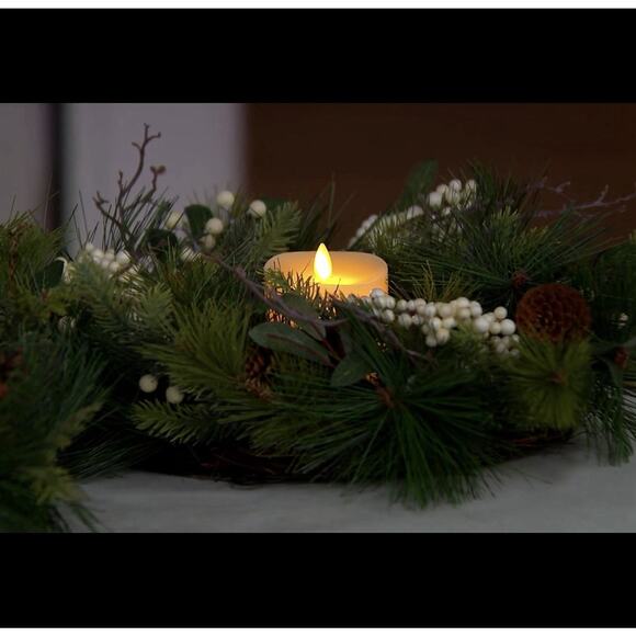 Luminara 3" x 4.5" Flameless Pillar & Wreath Centerpiece White Berries85 - Picture 11 of 11